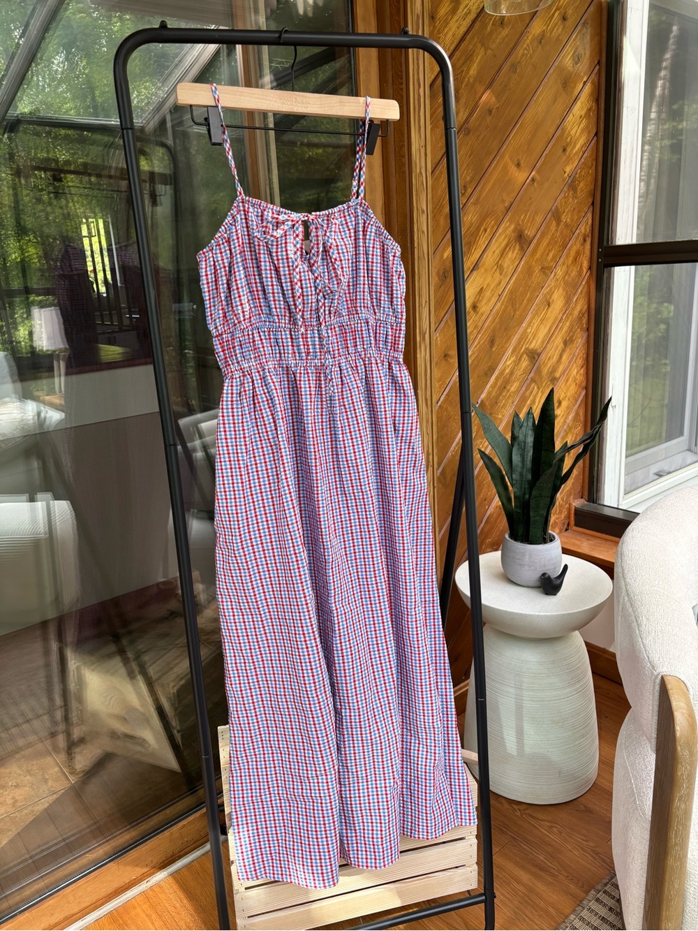 Universal Thread Red White & Blue Gingham Smocked Midi Dress - Picture 4 of 11